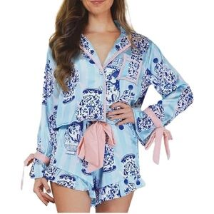 8 OAK Lane Blue and Pink Patterned Pajama Set